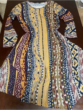 Zanzea Multicolor Striped Tribal Print Long Sleeve Maxi Dress